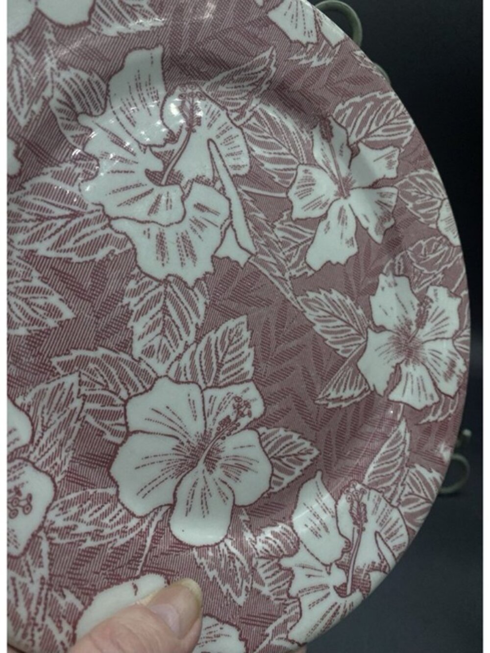 Tepco 9” Dinner Plate Tropical Hawaiian Hibiscus Maroon Restaurant Ware - Picture 7 of 9